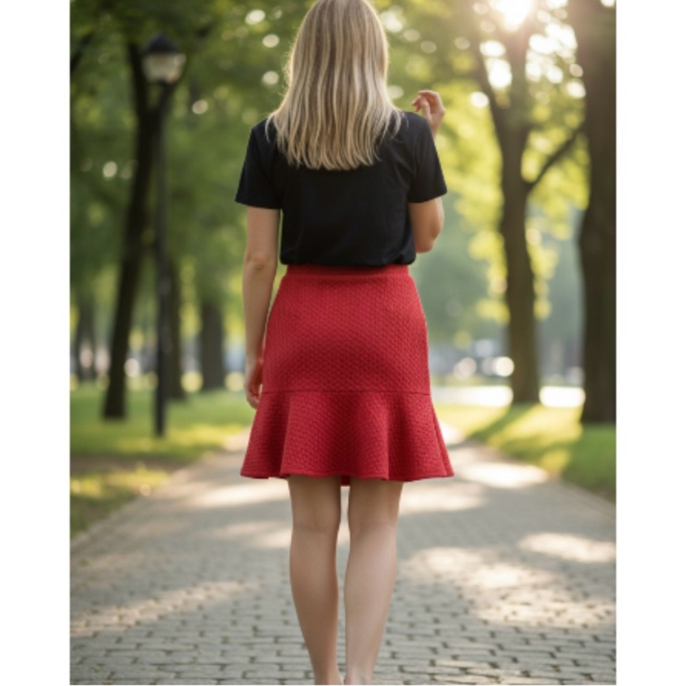 Sharagano Red Quilted Skirt Size 10 - Picture 3 of 10